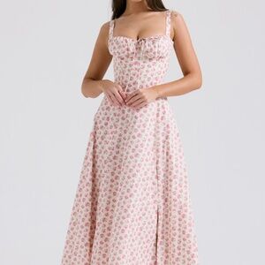 HOUSE OF CB CARMEN White Rosebud Print Cotton Bustier Sundress Size XS Plus Cup